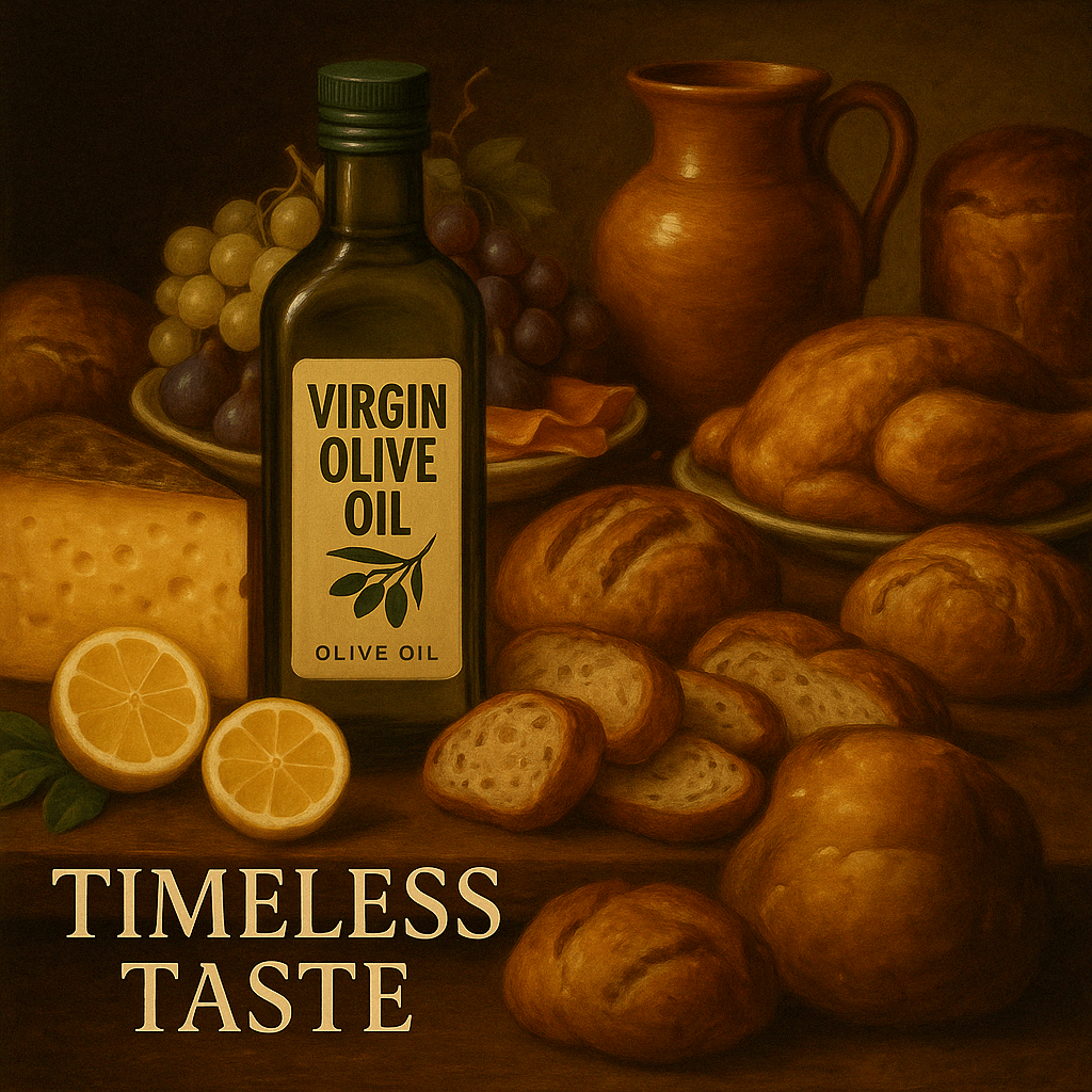 橄榄油瓶融入静物画